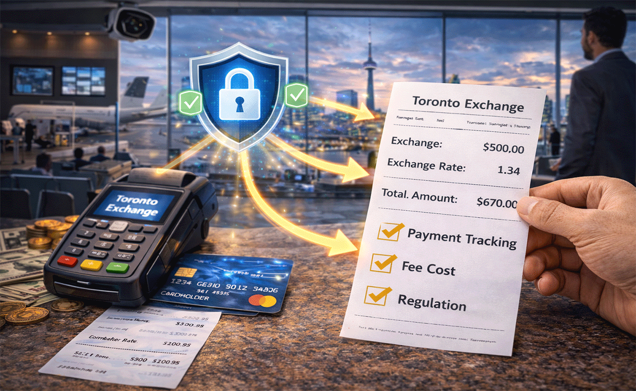 پرداخت با کارتخوان در صرافی تورنتو همراه با رسید و نماد امنیت تراکنش